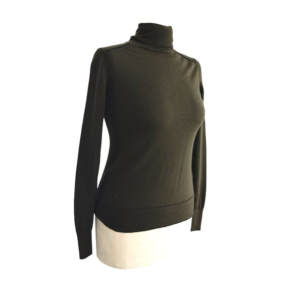 100% Merino Wool Banana Republic Sweater Olive Green Turtleneck Sweater XS Y2K - Picture 2 of 8